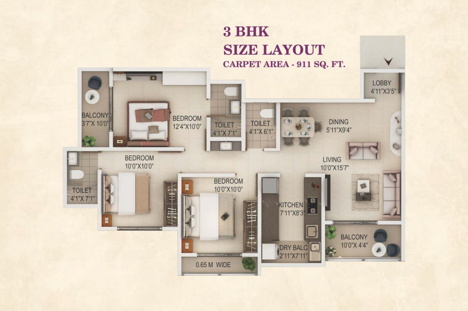 3BHK Floor Plan